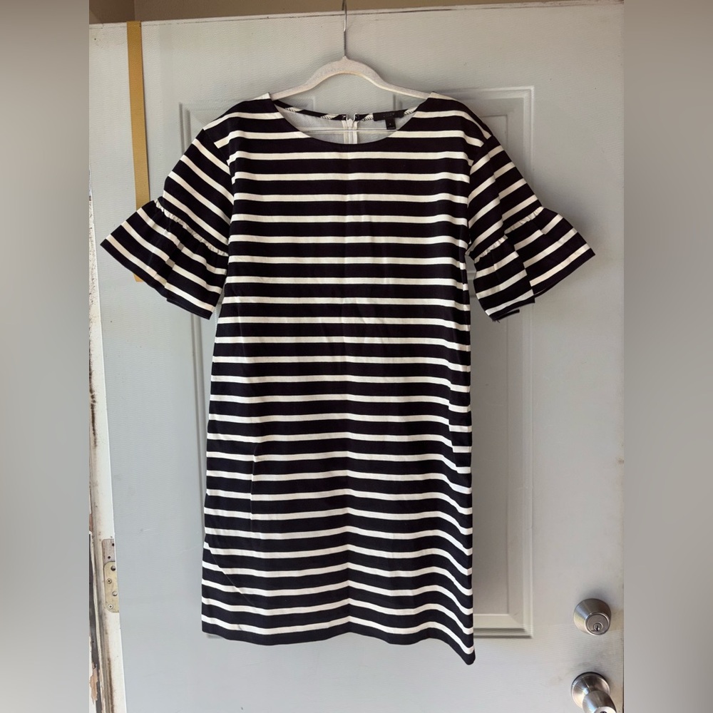 J. Crew black/white striped bell sleeve dress size S